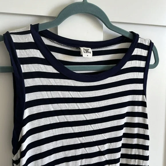 Sew In Love Women's M Sleeveless Ringer Tank Navy Blue Stripe Nautical Beachy - Picture 2 of 9